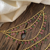 Premium Tear Drop Maatil  /Ear Chain-Red Green-G12351